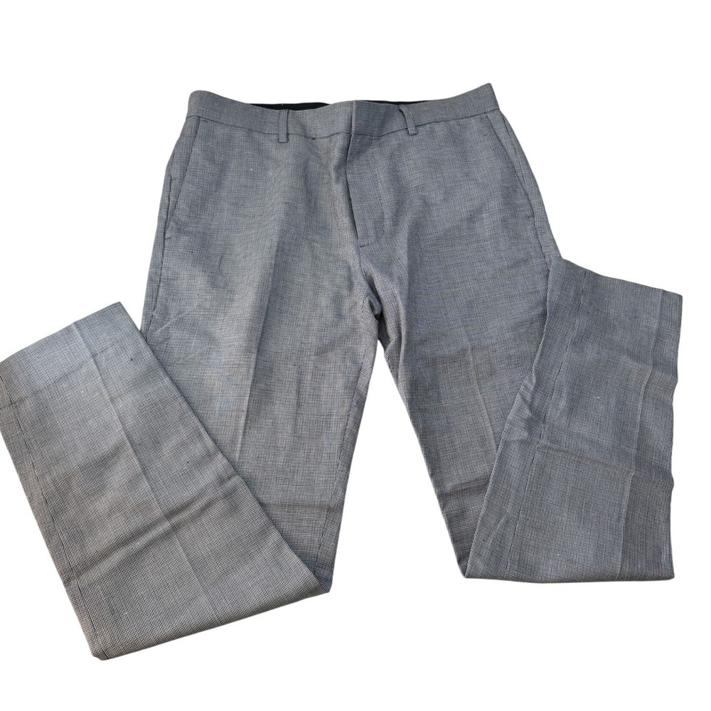 Club Monaco Sutton Slim Fit Micro Check Linen Blend Pants Black Mens 32x32 NEW